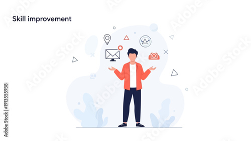 Man juggling multiple skills and tasks, representing career growth and development