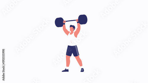 Man lifting heavy barbell overhead, fitness and weightlifting concept