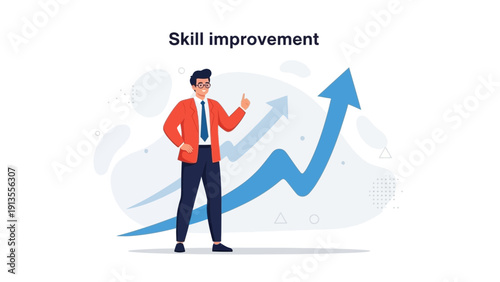 Man Thumbs Up with Growing Arrow Graph - Skill Improvement and Success