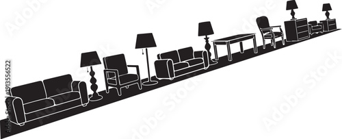 Furniture shopping online concept with various home decor items