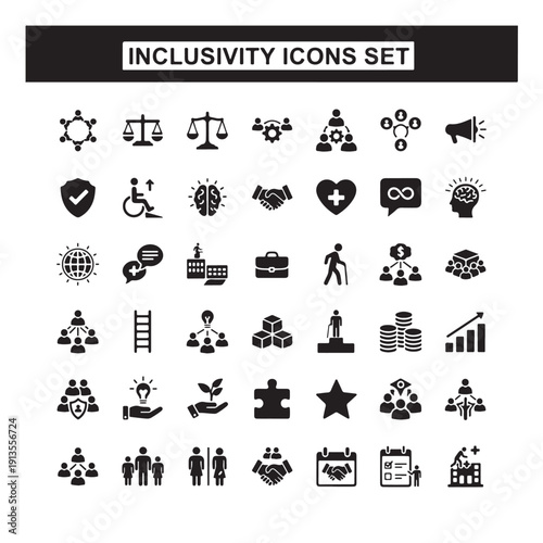 Inclusivity Icons Set, Diversity Equality Vector Icons, Inclusion Accessibility Glyph Icons Pack, Multicultural Clipart Icons, Social Justice Icon Collection, Gender Equality Icons, Disability Inclusi