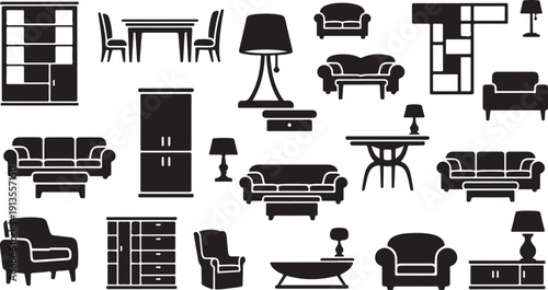 Collection of modern furniture icons in black and white