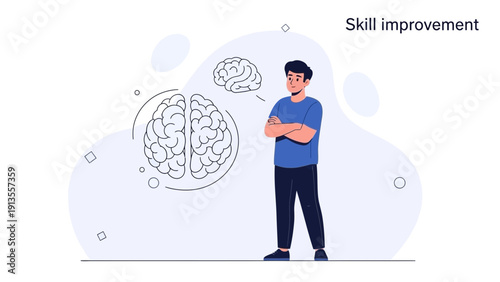 Man with evolving brain concept - skill improvement and learning