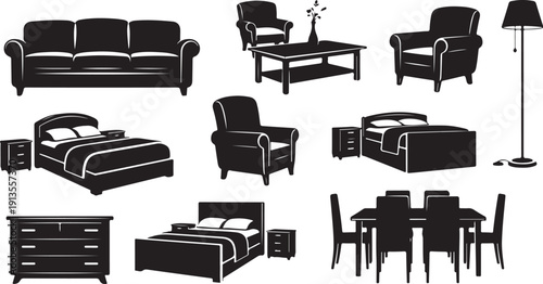 Furniture icons set for home interior design and decoration