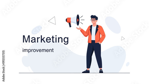 Man with Megaphone Promoting Marketing Improvement