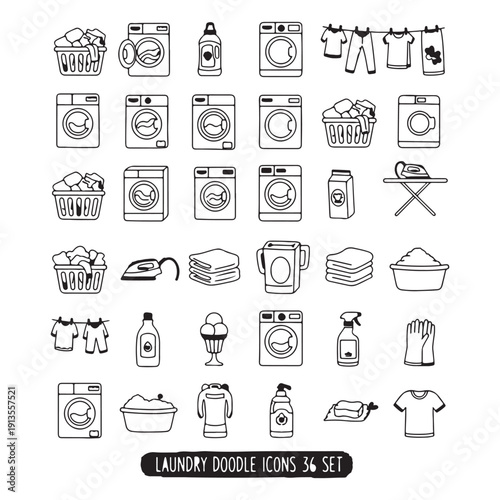 laundry line icon vector set, washing machine outline symbols, household cleaning illustration pack, minimal black home appliance icons, editable domestic design bundle