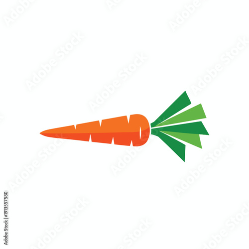 Bright Orange Carrot with Green Leaves on White Background