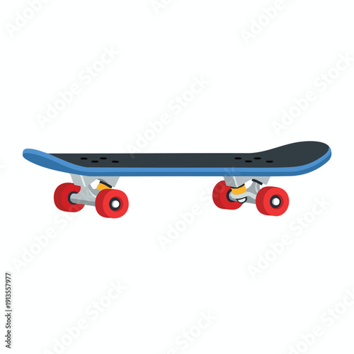 Modern skateboard with red wheels and sleek design for active urban sports