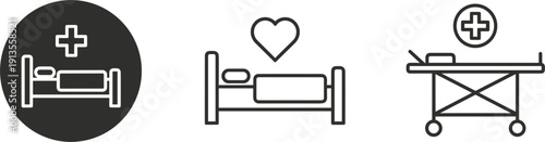 Hospital bed and patient care icon set medical healthcare vector illustration isolated