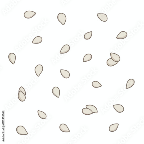 Scattered Pumpkin Seeds on White Background for Fall and Cooking Themes