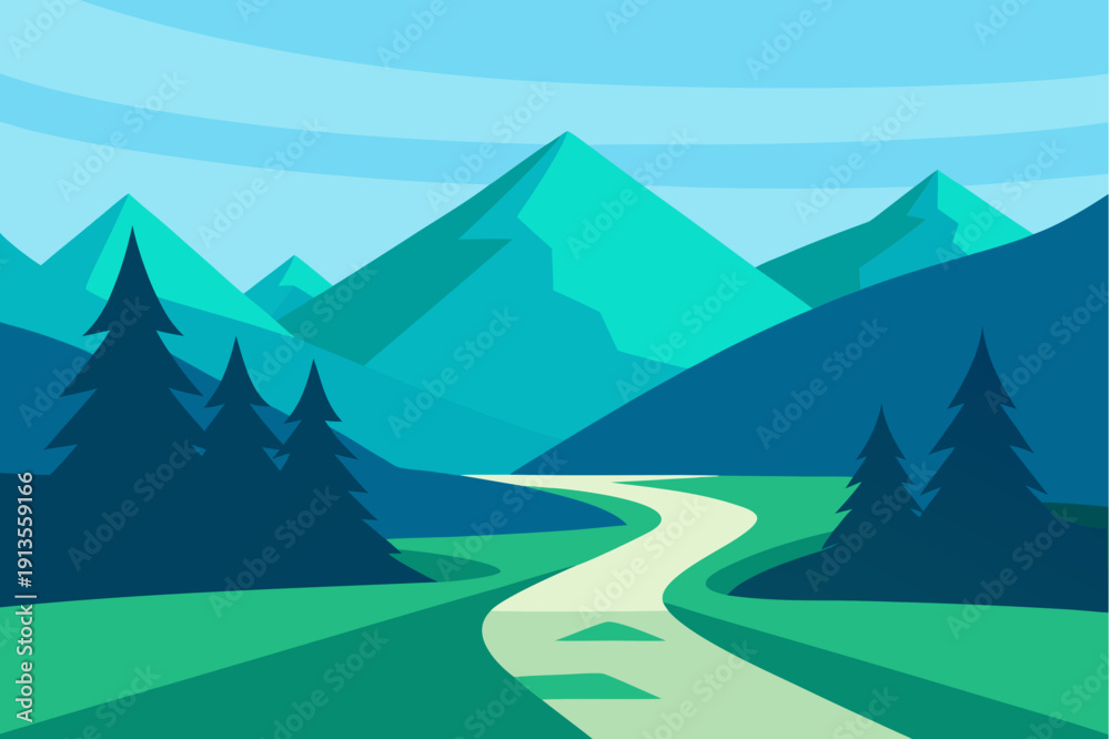 Fototapeta premium Serene mountain landscape with winding road