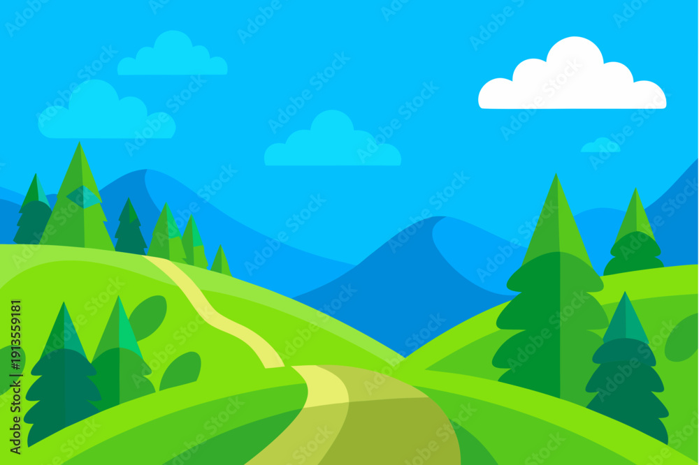 Fototapeta premium Serene landscape with rolling hills and mountains