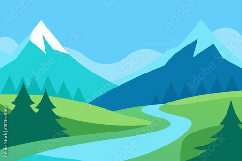 Serene mountain landscape with winding river