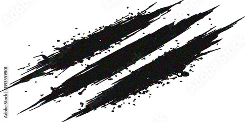 A grungy black ink splat design features a dirty paint splash and spray splatter texture on a dark vector art background with a brush stroke border frame element