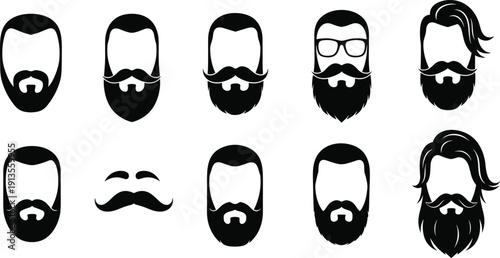 Diverse collection of black and white showcasing various beard and mustache styles for men facial hair