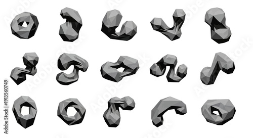 Abstract 3D Geometric Shapes Collection on White Background, Modern Digital Art Forms