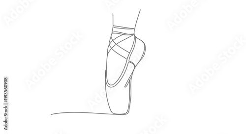 Ballet Dancer Foot En Pointe Continuous Line Drawing Isolated on White Background