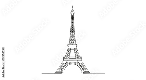 Eiffel Tower Line Art Illustration Paris Isolated on White Background
