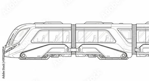 Modern High Speed Train Sketch Drawing.