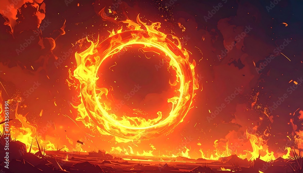Fototapeta premium A blazing ring of fire encircles a void amidst intense flames