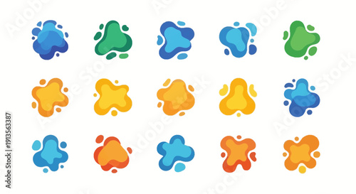 Abstract colorful fluid blobs collection, organic liquid shapes for modern graphic design elements