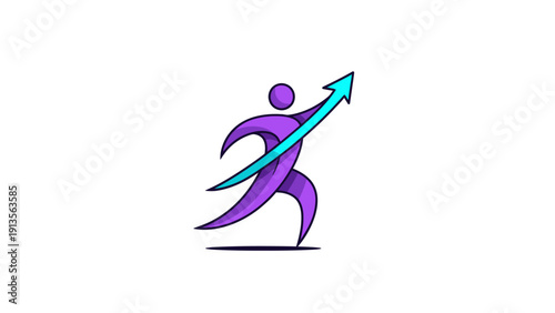Abstract human figure with upward arrow symbolizing growth.