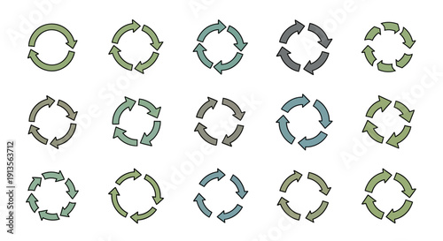 Circular arrow icons set representing refresh, cycle, and process concepts