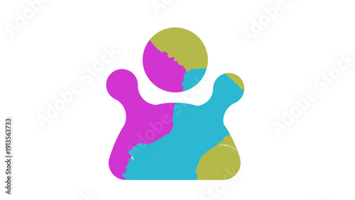 Abstract Humanoid Figure with Colorful Patches and Circle Head.