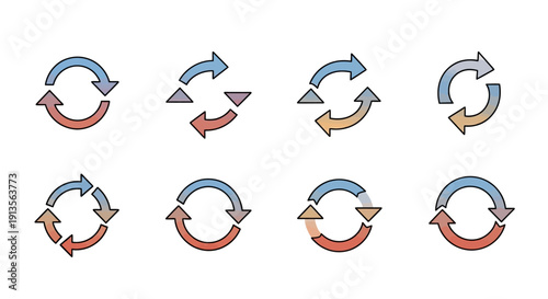 Circular Arrows Cycle Icons: Refresh, Repeat, Process, and Update Symbols