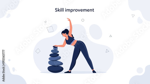Woman balancing stones, representing skill improvement and personal growth