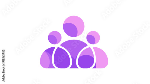 Abstract representation of a group of people in purple and white.