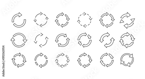 Circular arrows set. Recycle and reload signs.