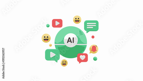Artificial Intelligence and Social Media Communication Icons.