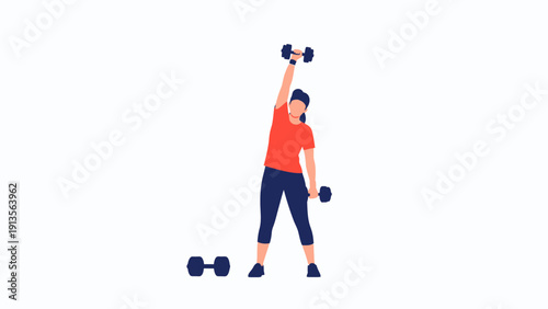 Woman exercising with dumbbells, fitness workout, healthy lifestyle, isolated on white