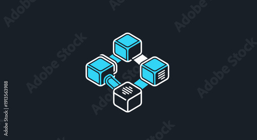 Abstract network of interconnected cubes forming a central node.