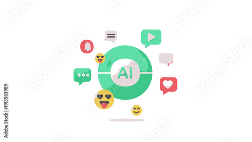 Artificial Intelligence and Social Media Engagement Icons.