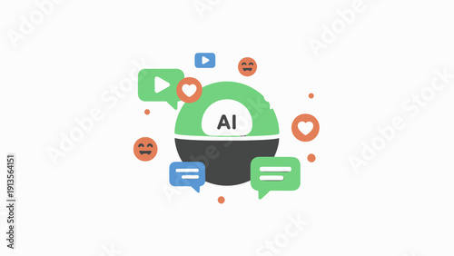 Artificial Intelligence Symbol with Social Media Icons.