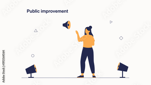 Woman with Megaphone, Public Improvement, Announcement, Spotlight, Communication