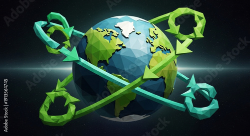 Green Trident Piercing Earth Globe on Dark Background