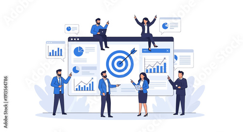 Business team achieving goals with data analysis and strategy.