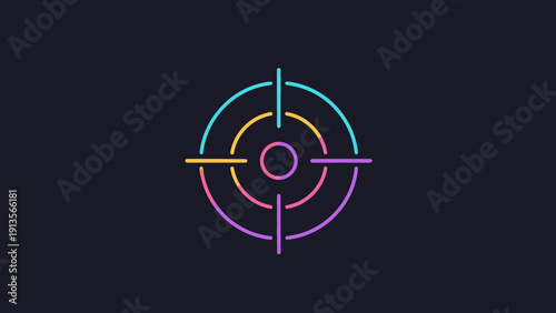 Colorful Abstract Target Symbol with Concentric Circles and Crosshairs.