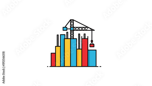 Construction Crane Building Cityscape Abstract Illustration.