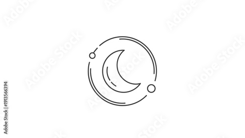 Crescent Moon Icon with Celestial Orbit and Dots.