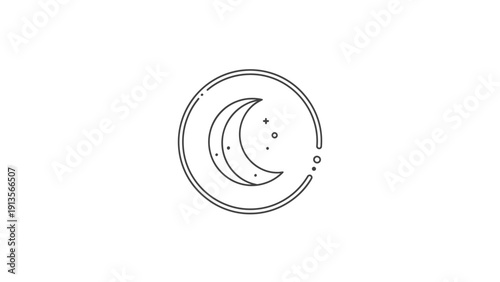 Crescent Moon with Stars in a Circle Icon.