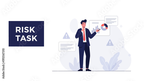Businessman analyzing risk and task with charts and graphs