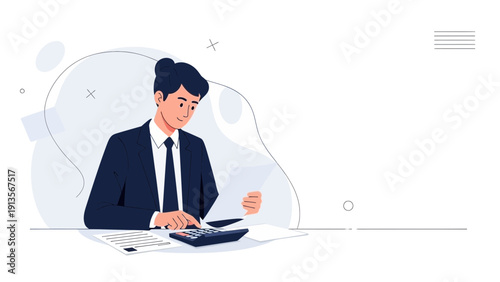 Businessman Working with Documents and Calculator, Financial Analysis Concept