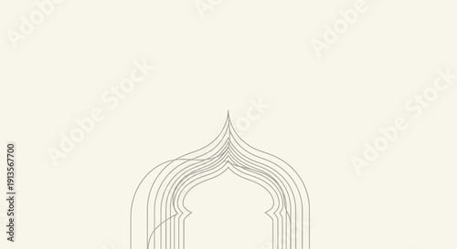 Abstract Islamic Archway Silhouette with Repeating Lines on Cream Background
