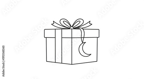 Gift box with bow and crescent moon symbol on side wrapped present