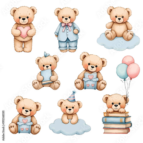 Seamless cute teddy bear and toy pattern vector illustration for kids design