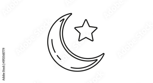 Crescent moon with star icon symbol night sky celestial body graphic